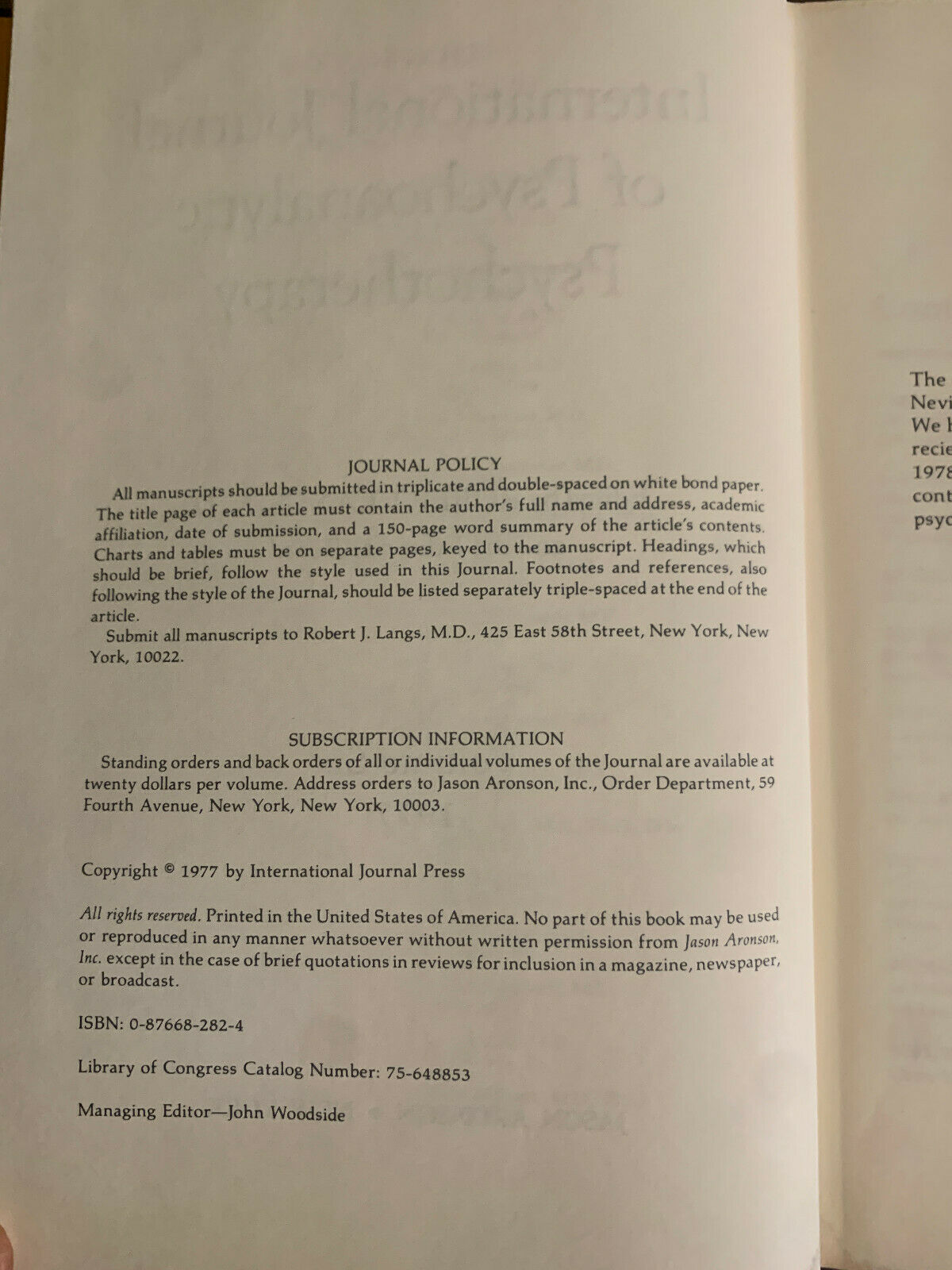 IJPP international journal of psychoanalytic pscychotherapt 1977 Volume 6 (Z1)