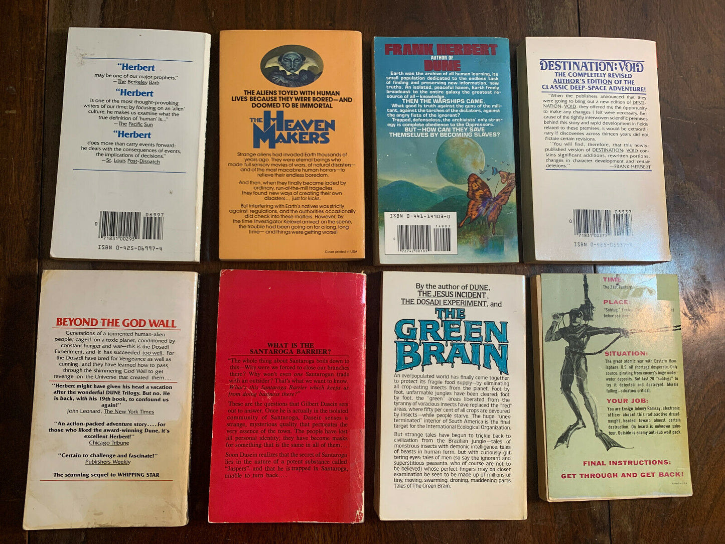 Frank Herbert lot of 8 books: Green Brain Santaroga Barrier Direct Descent Whipp