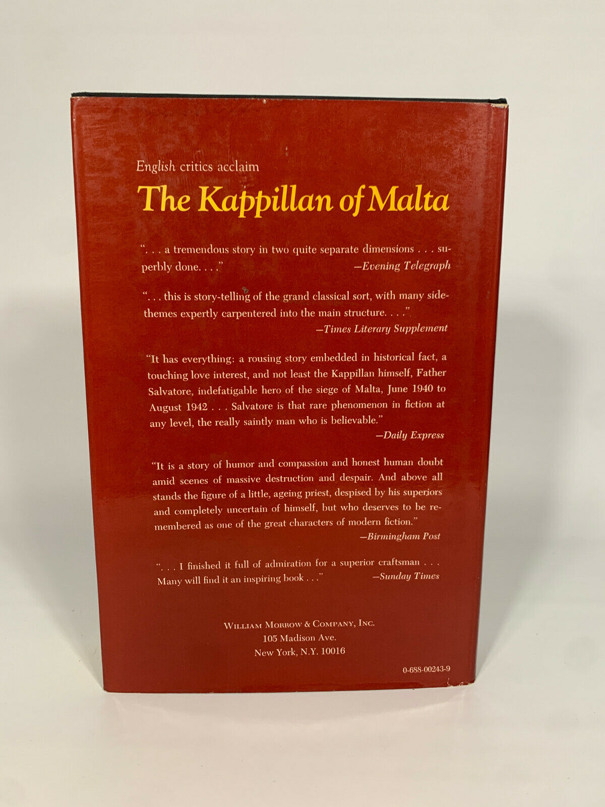 The Kappillan Of Malta Nichols Monsarrat Hardcover 1974 William Morrow & Co.