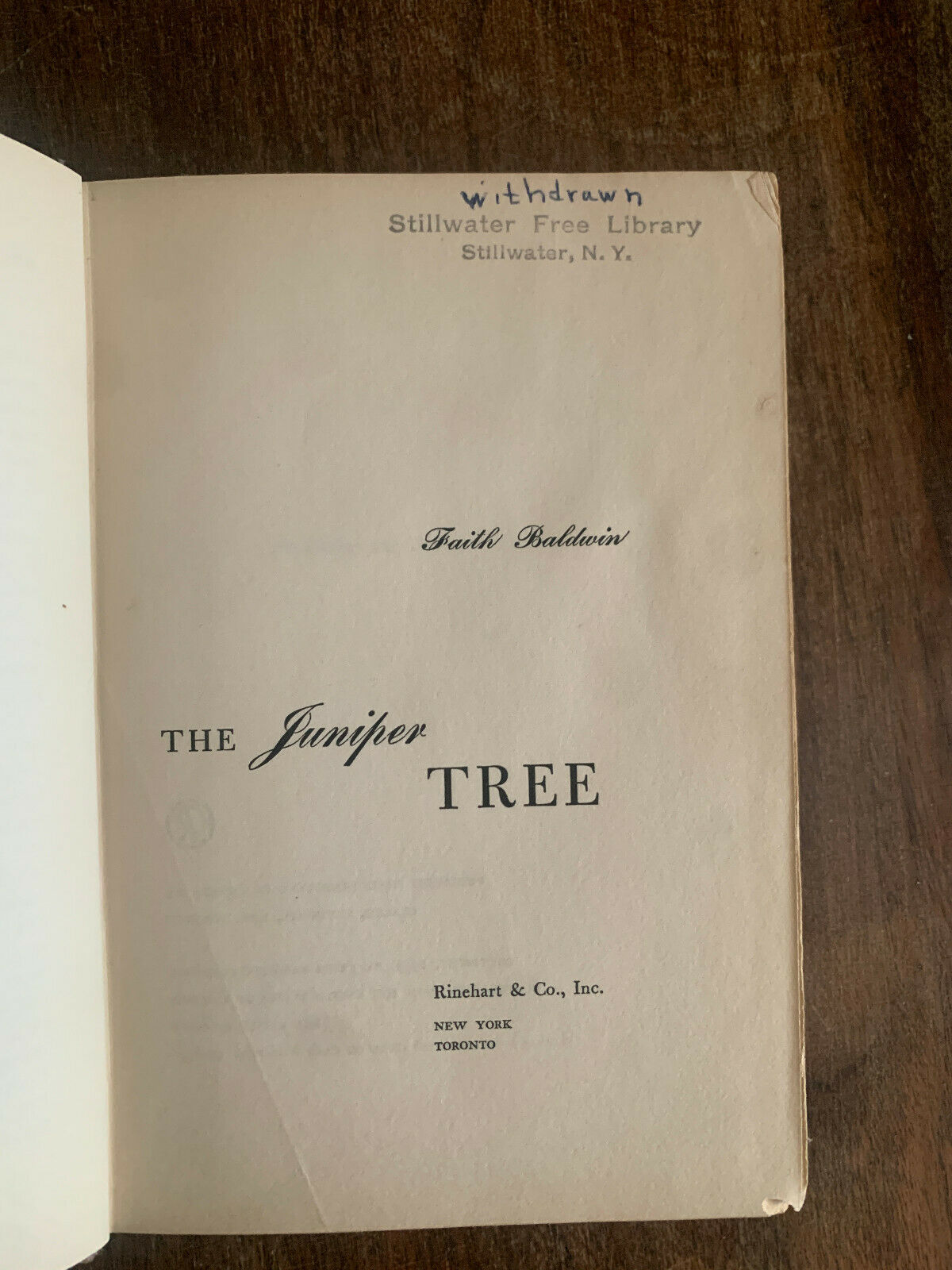 The Juniper Tree by Faith Baldwin first edition HC 1952 (J5)