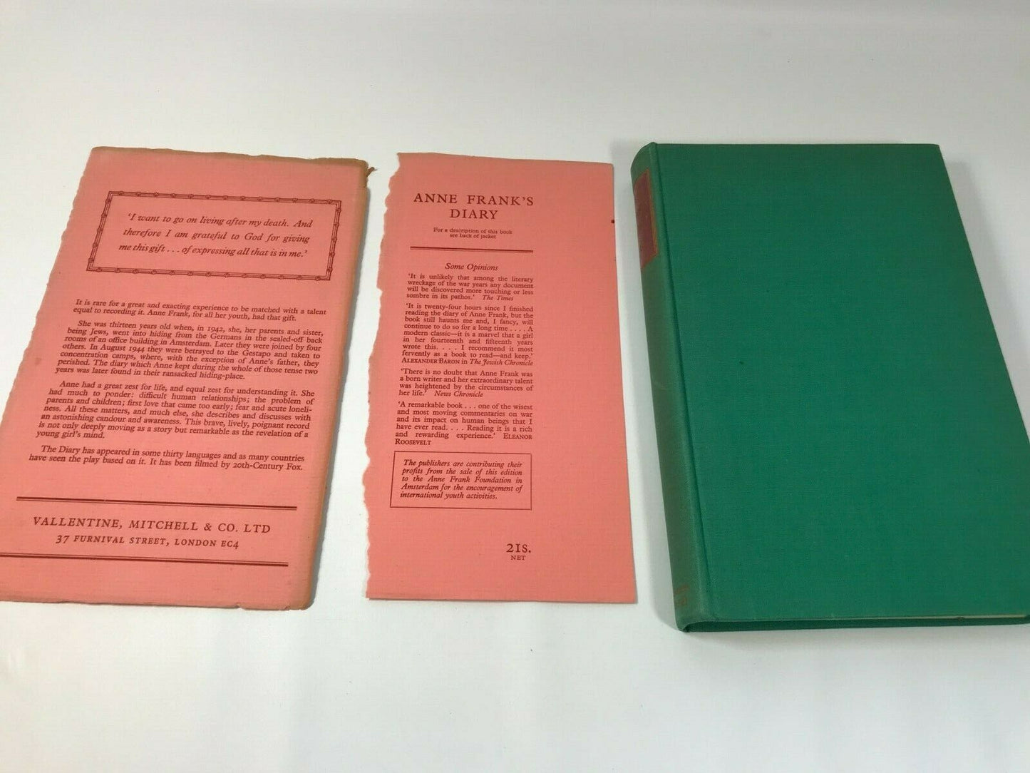 Anne Frank's Diary - London: Vallentine, Mitchell, 1958 - 2nd English Edition HC