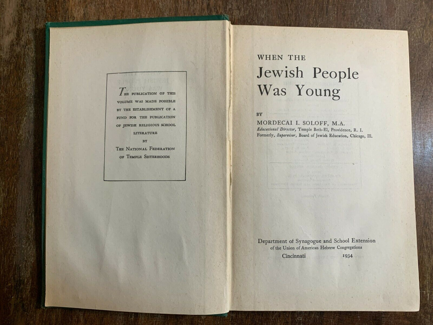 When the Jewish People Was Young, Mordecai I. Soloff, 1934 (Z1)