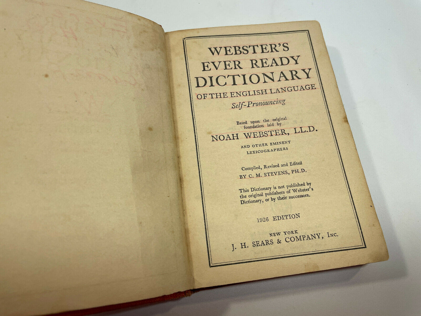 Webster's Ever-Ready Dictionary Self-Pronouncing  Copyright 1926 Edition 