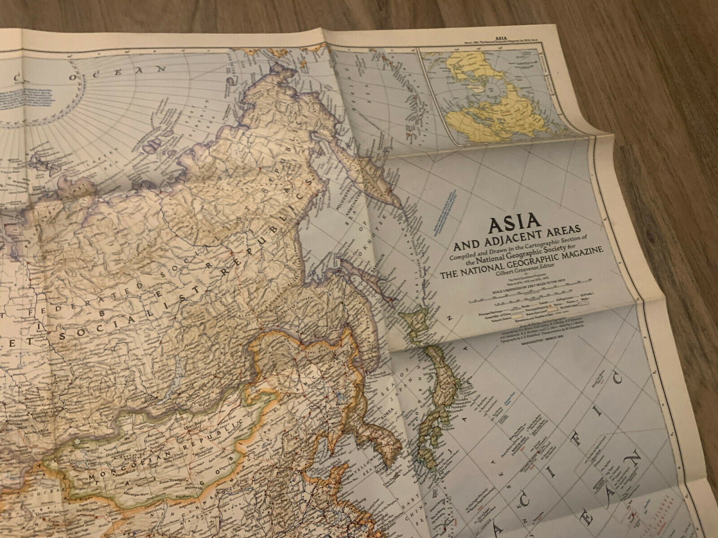 Publication Map Asia Adjacent Areas National Geographic 36" x 29" ,1951