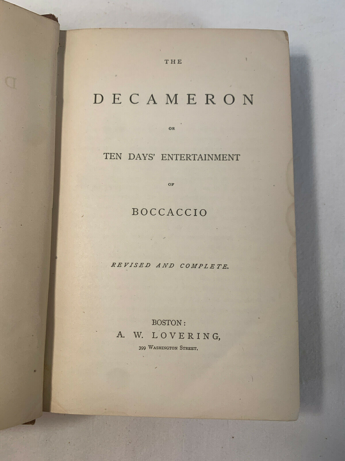 the decameron or ten days entertainment of boccaccio, Published by A.V Lovering