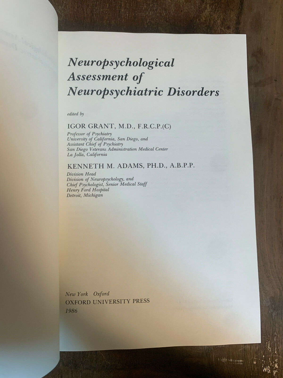 Neuropsychological Assessment of Neuropsychiatric Disorders Adams (Z1)