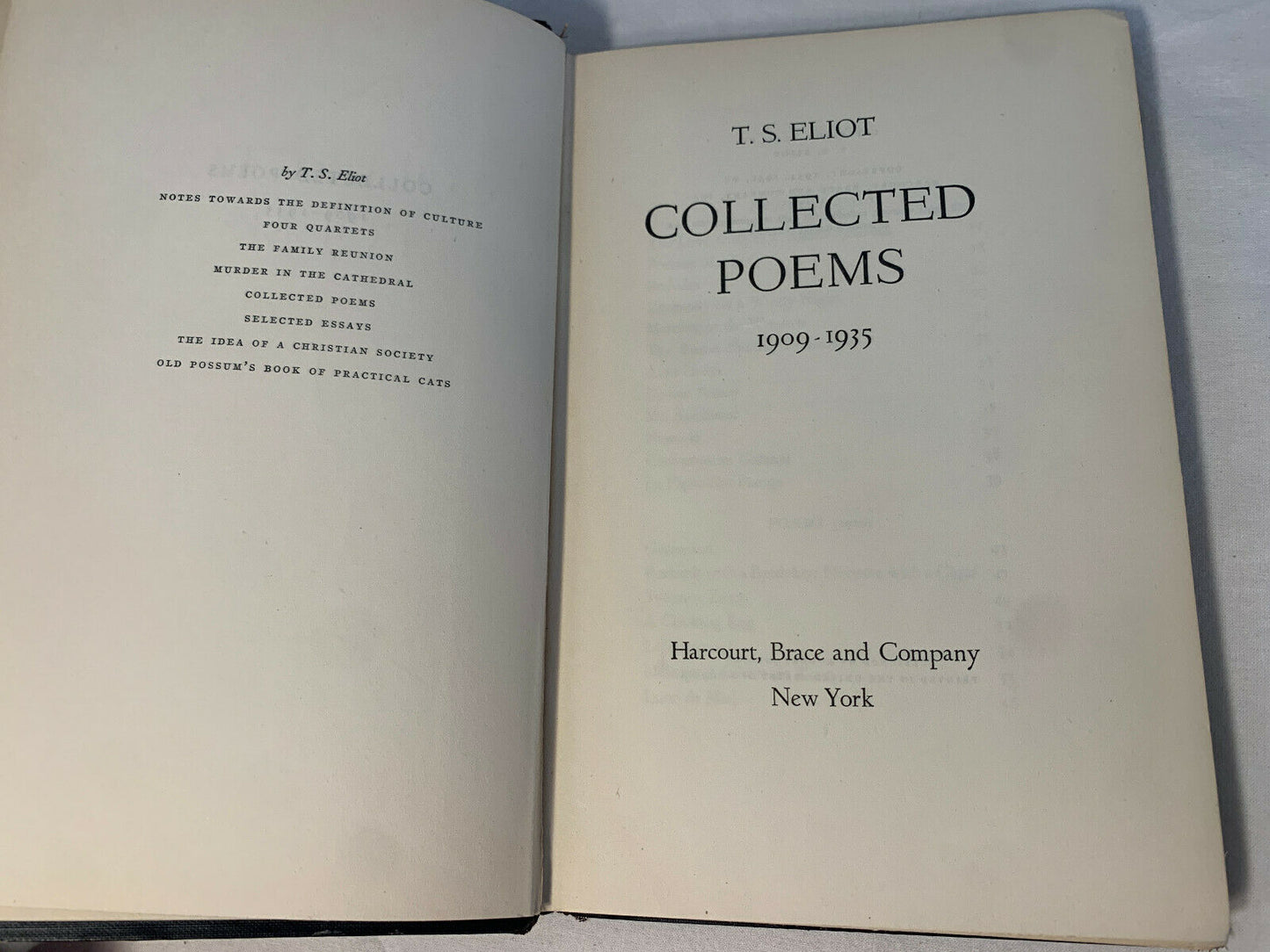 Collected Poems of T.S. Eliot 1936 Hardcover