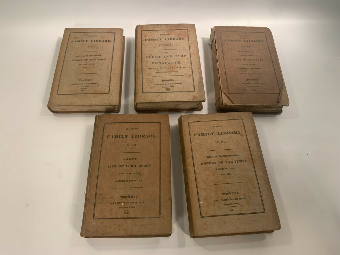Harpers Family Library Lot Of 5 1831-1837, History of Jews, Bonaparte, Byron HC