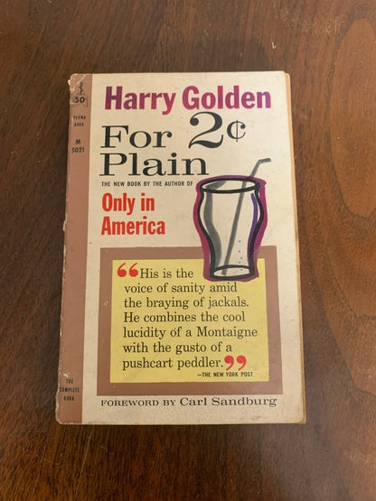 For 2 Cents Plain by Harry Golden (1960, Paperback) (O4)