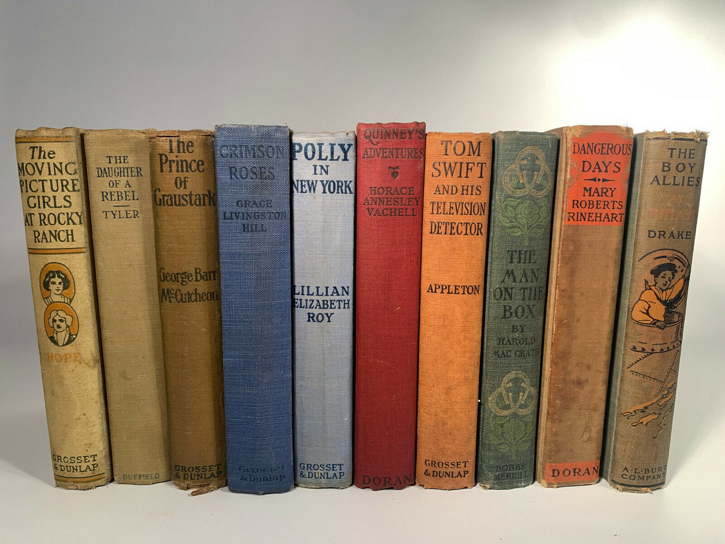 Antique 10 Book Lot, Tom Swift, Polly, Moving Picture Girls and more. Hardcover
