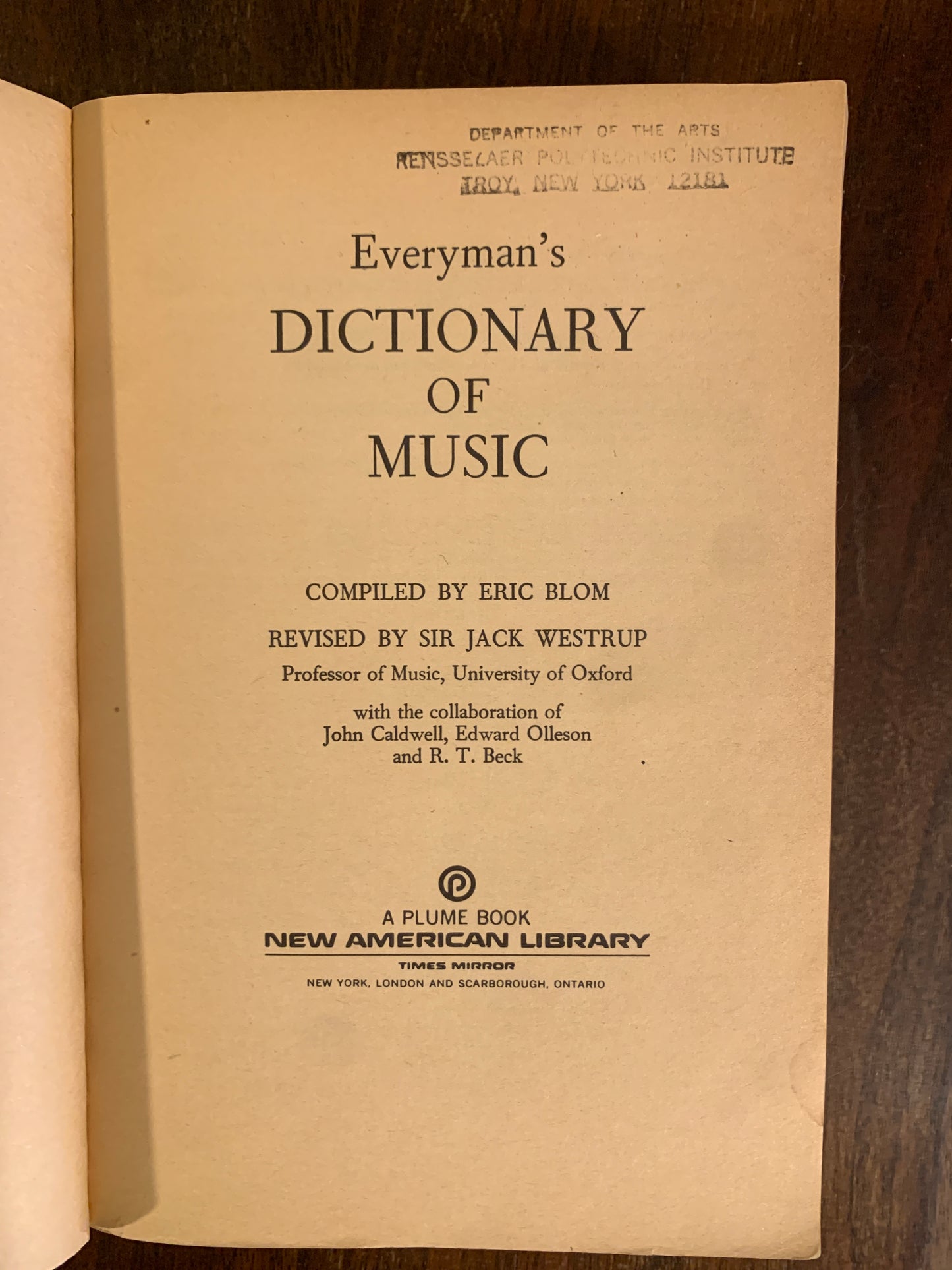Everyman's Dictionary of Music by Eric Blom 1973