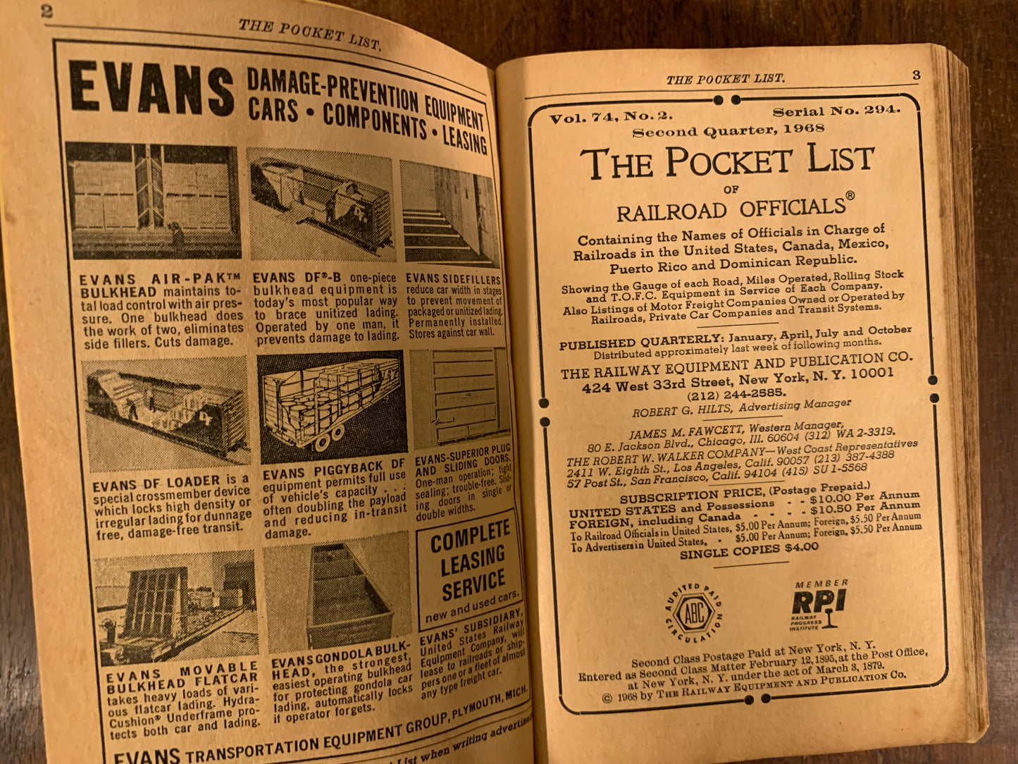 The Pocketlist of Railroad Officials Second Quarter 294, 1968