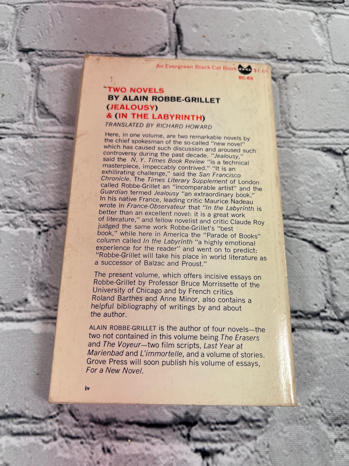 Two Novels by Robbe-Grillet Jealousy and In the Labyrinth [1965 · 4th Printing]