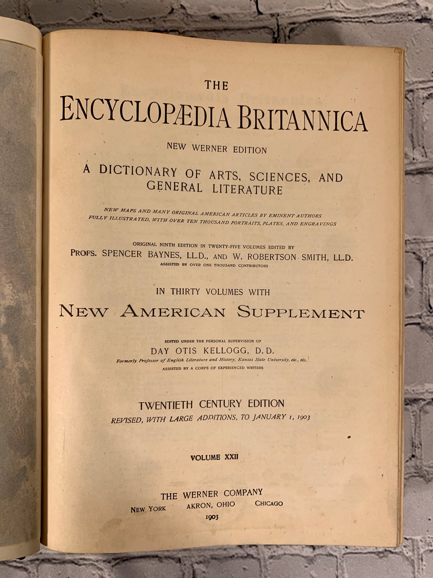 The Encyclopedia Britannica New Werner Edition Twentieth Century Vol XXII [1903]