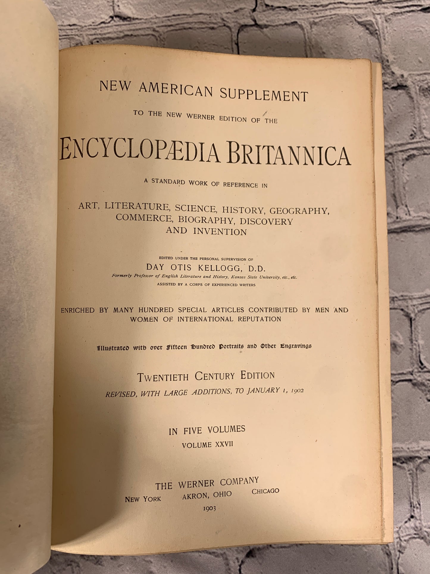 The Encyclopedia Britannica New Werner Edition Twentieth Century Vol XXVII [1903]