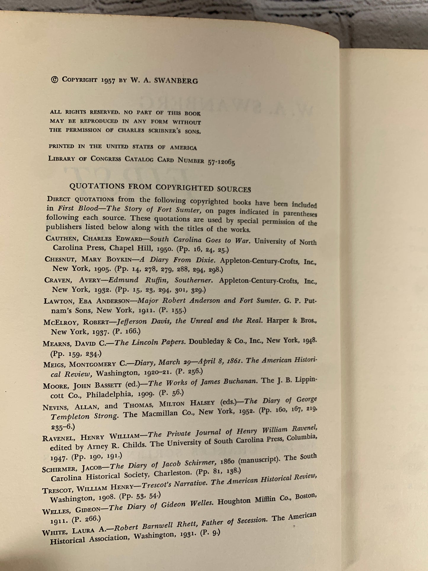 First Blood: The Story of Fort Sumpter by W.A. Swanberg [1957]