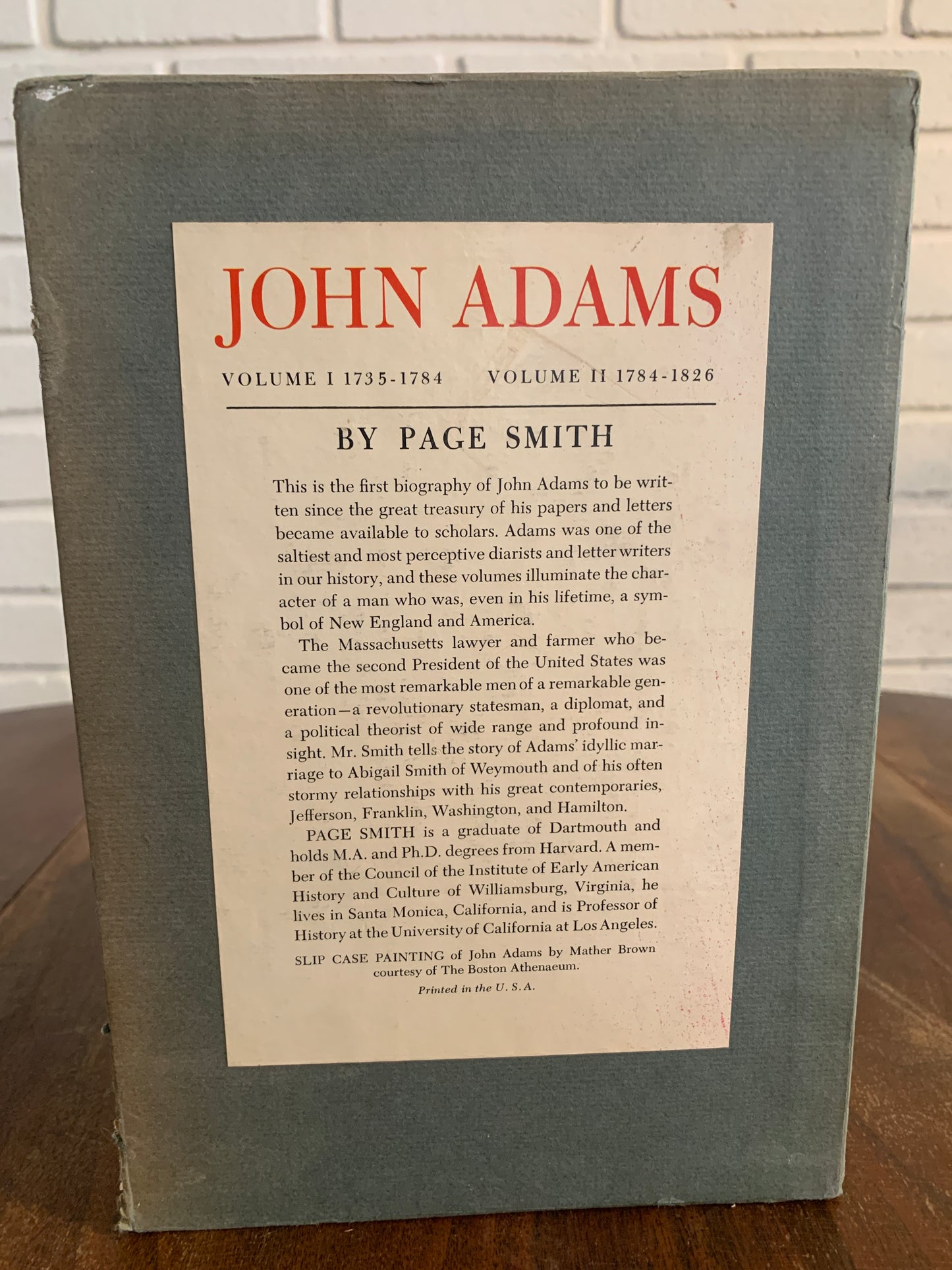 John Adams by Page Smith in 2 volumes 1962 Hardcover BOTMC