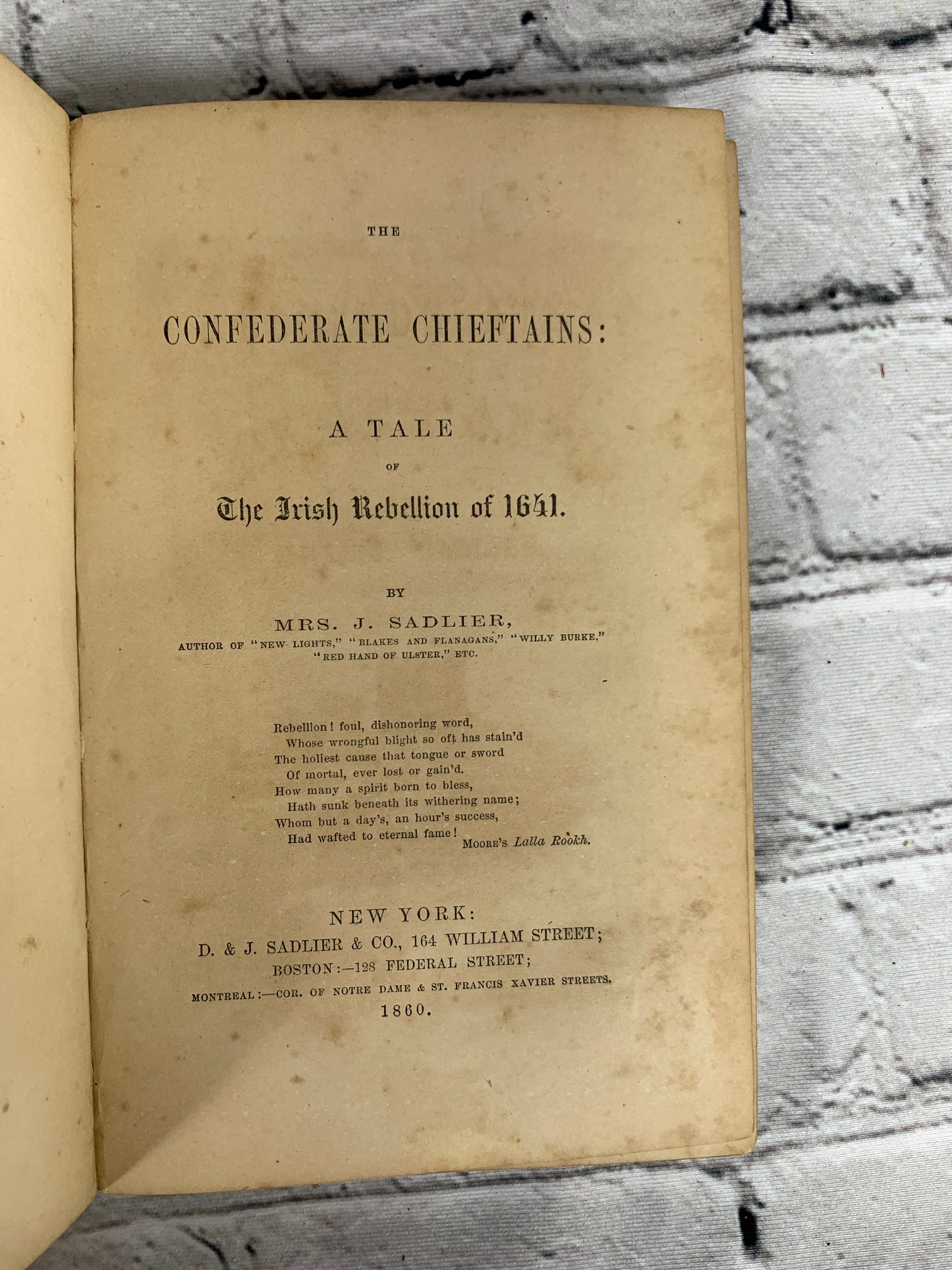 The Confederate Chieftians Tale of the Irish Rebellion of 1641 by Sadlier [1860]