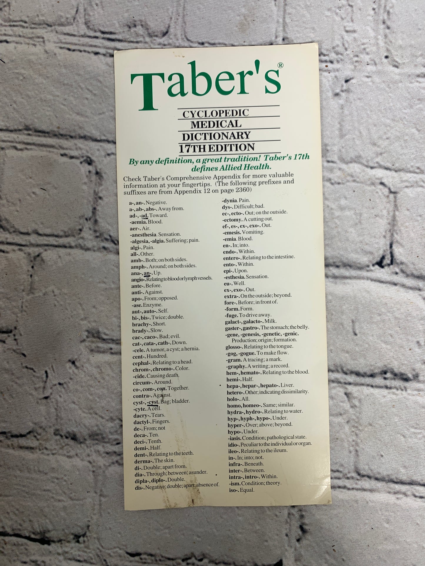 Taber’s  Cyclopedic Medical Dictionary #18 [1997]