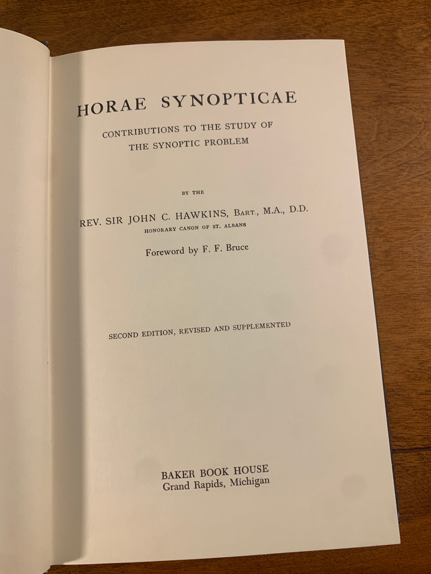 Horae Synopticae by Rev. Sir Hohn C. Hawkins, Limited Editions LIbrary 1968