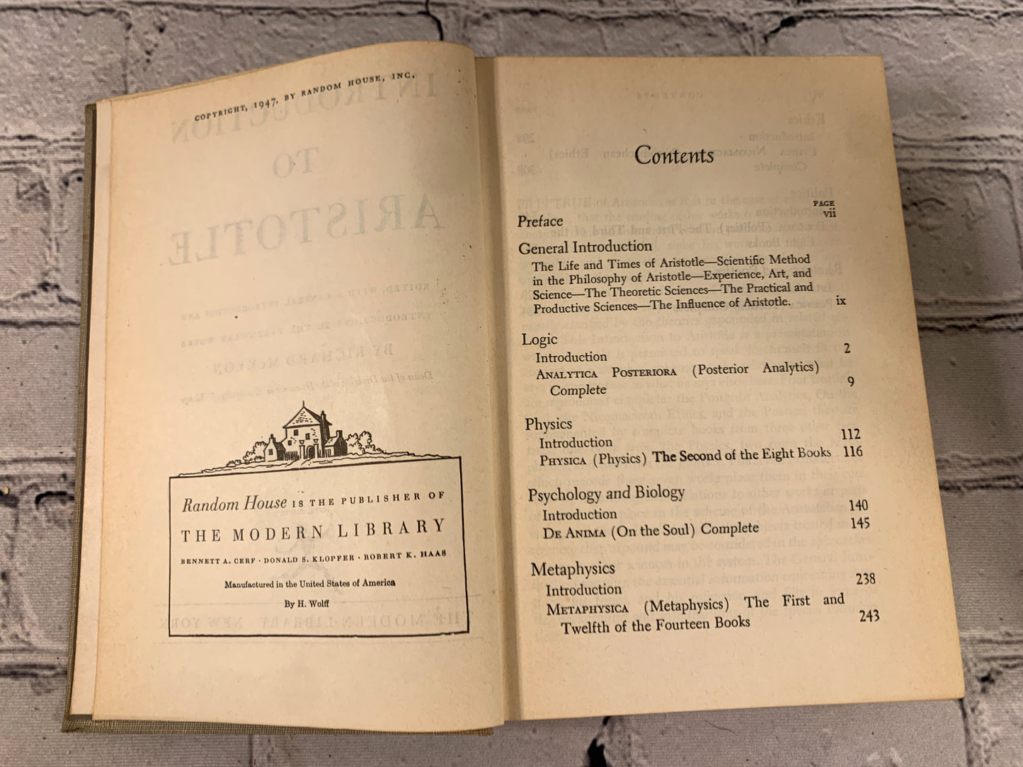 Introduction to Aristotle by Richard McKeon [1947 · Modern Library]