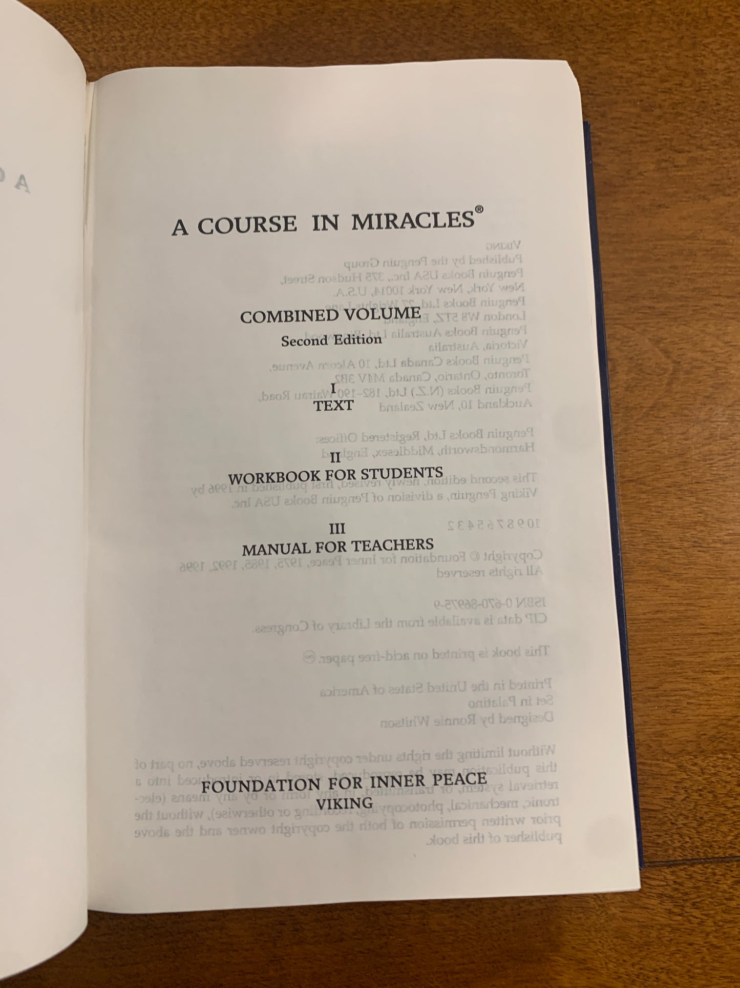 A Course in Miracles: Workbook for Students, Manual for Teachers 1996