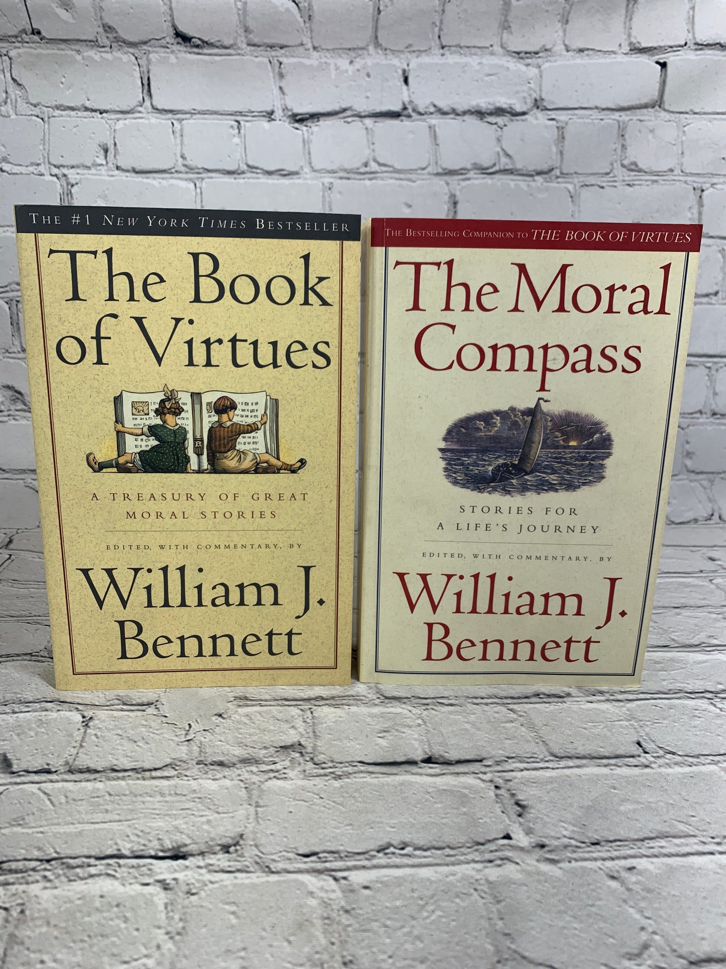 The Book of Virtues & The Moral Compass by William J. Bennett [2 Book Lot]