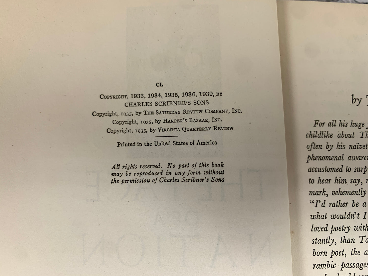 The Face of a Nation: Poetical Passages from the Writings of Thomas Wolfe [1939]