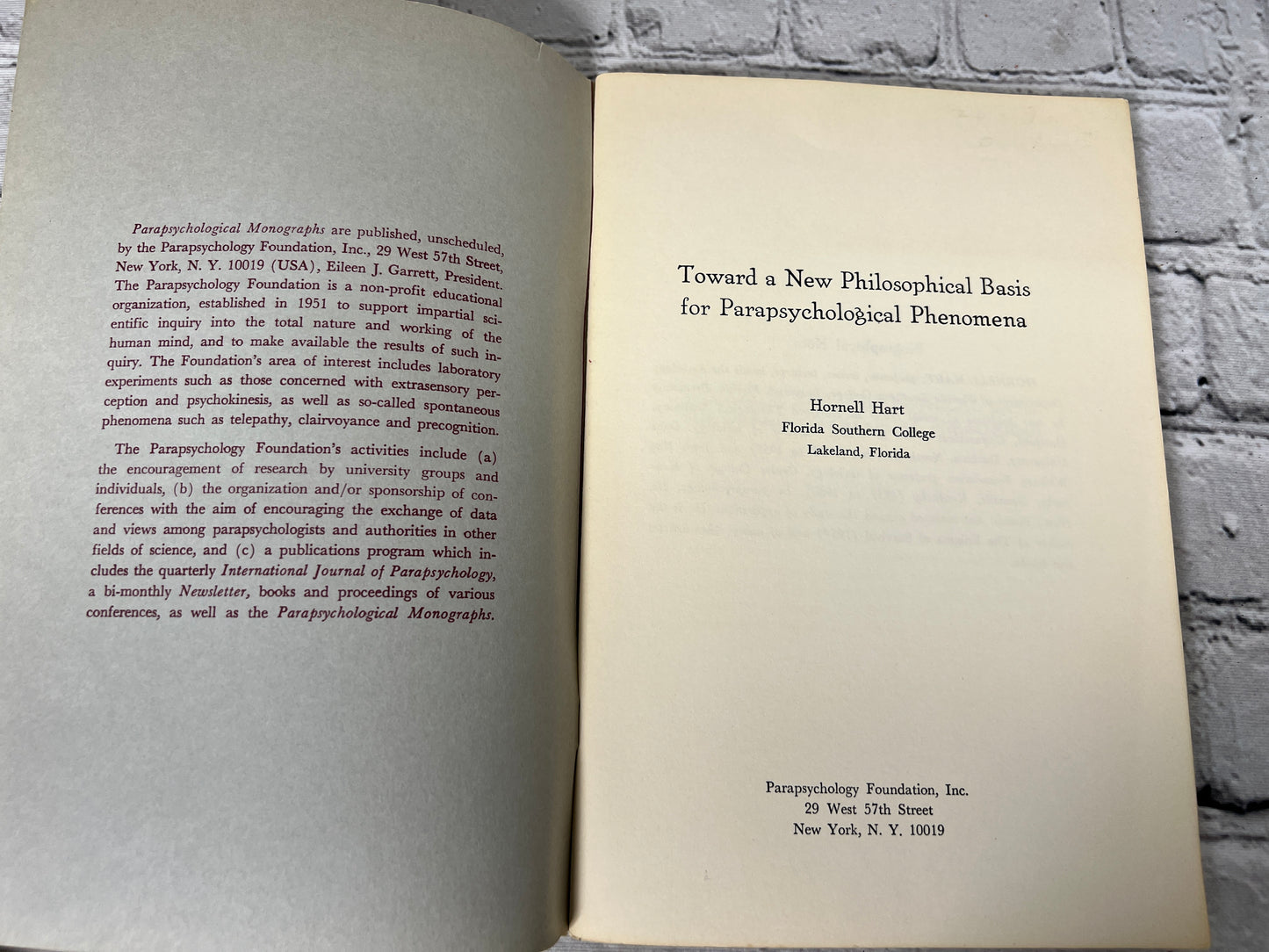 Toward a New Philosophical Basis for Parapsychological Phenomena by Hornell Hart