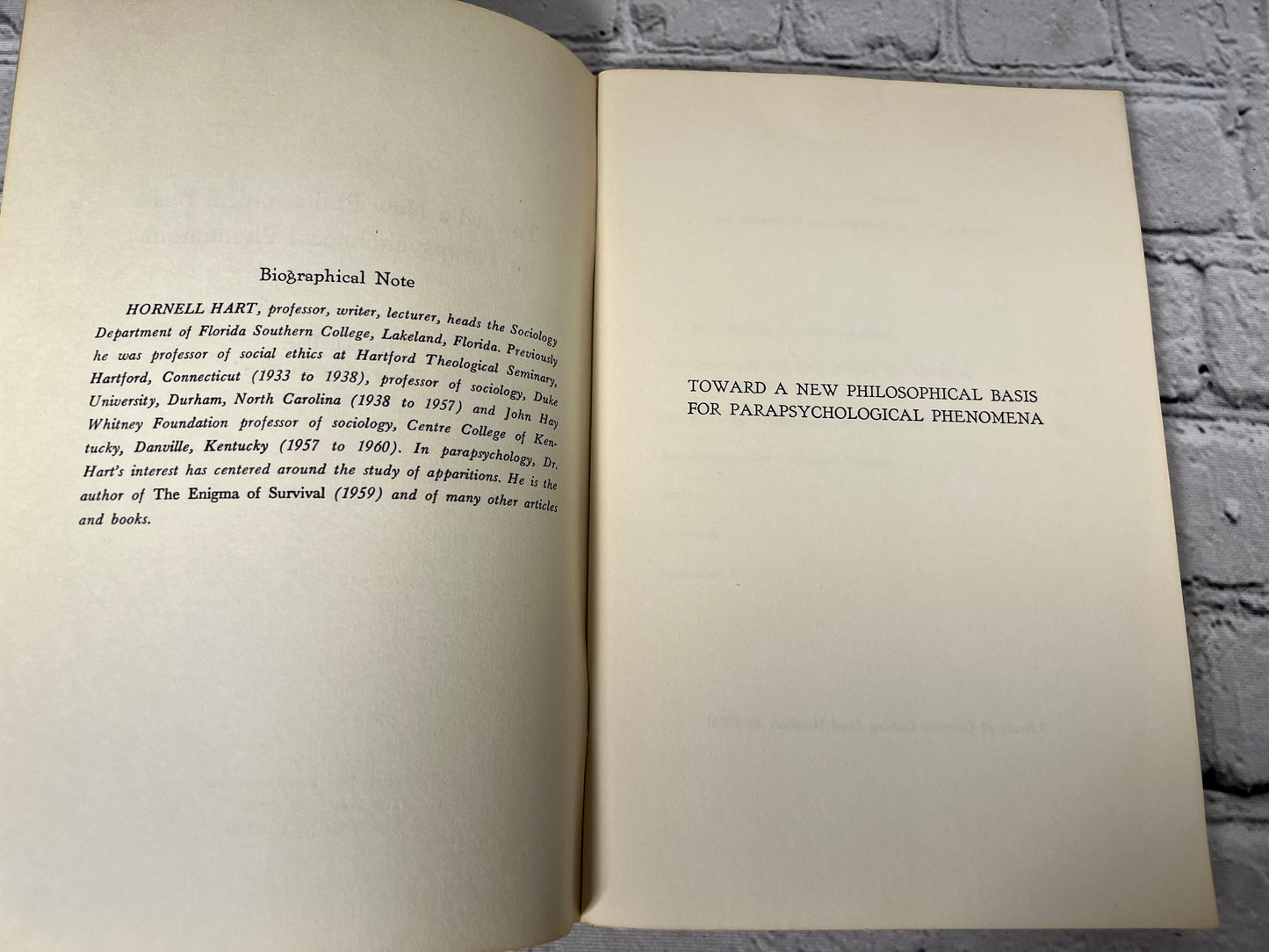 Toward a New Philosophical Basis for Parapsychological Phenomena by Hornell Hart