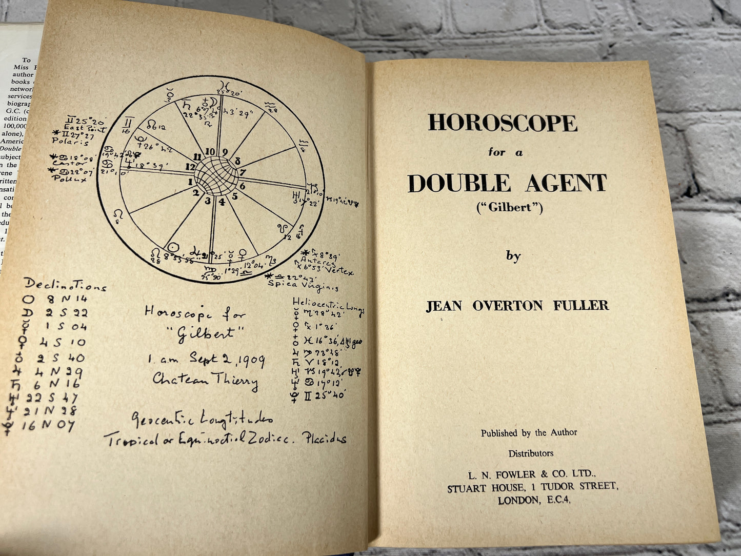 Horoscope for a Double Agent by Jean Overton Fuller [1961 · 1st Edition]