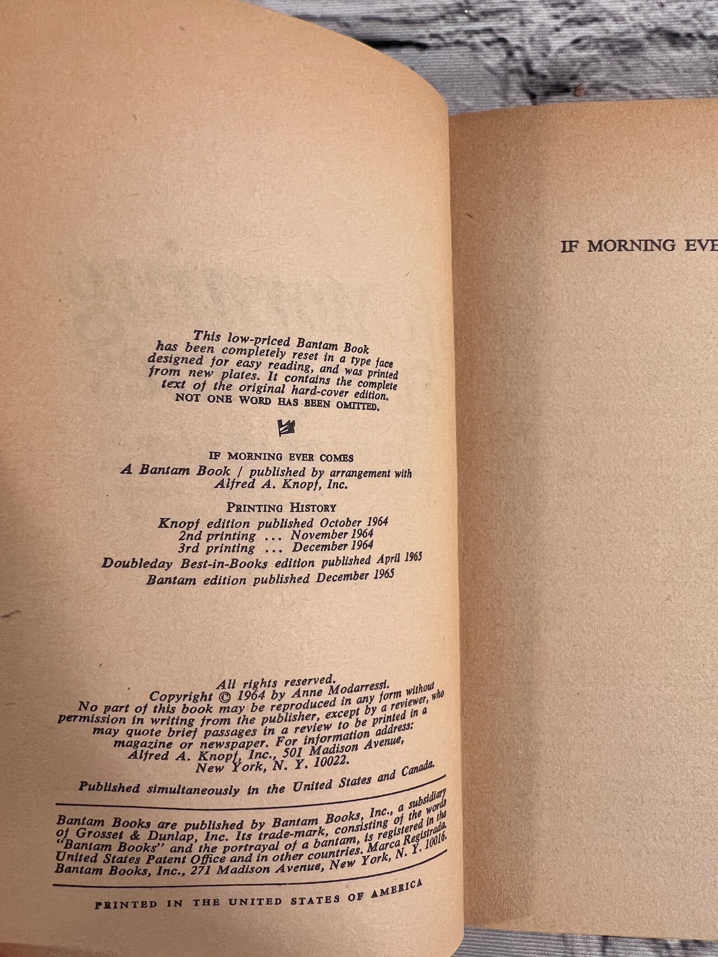 If Morning Ever Comes by Anne Tyler [1965]