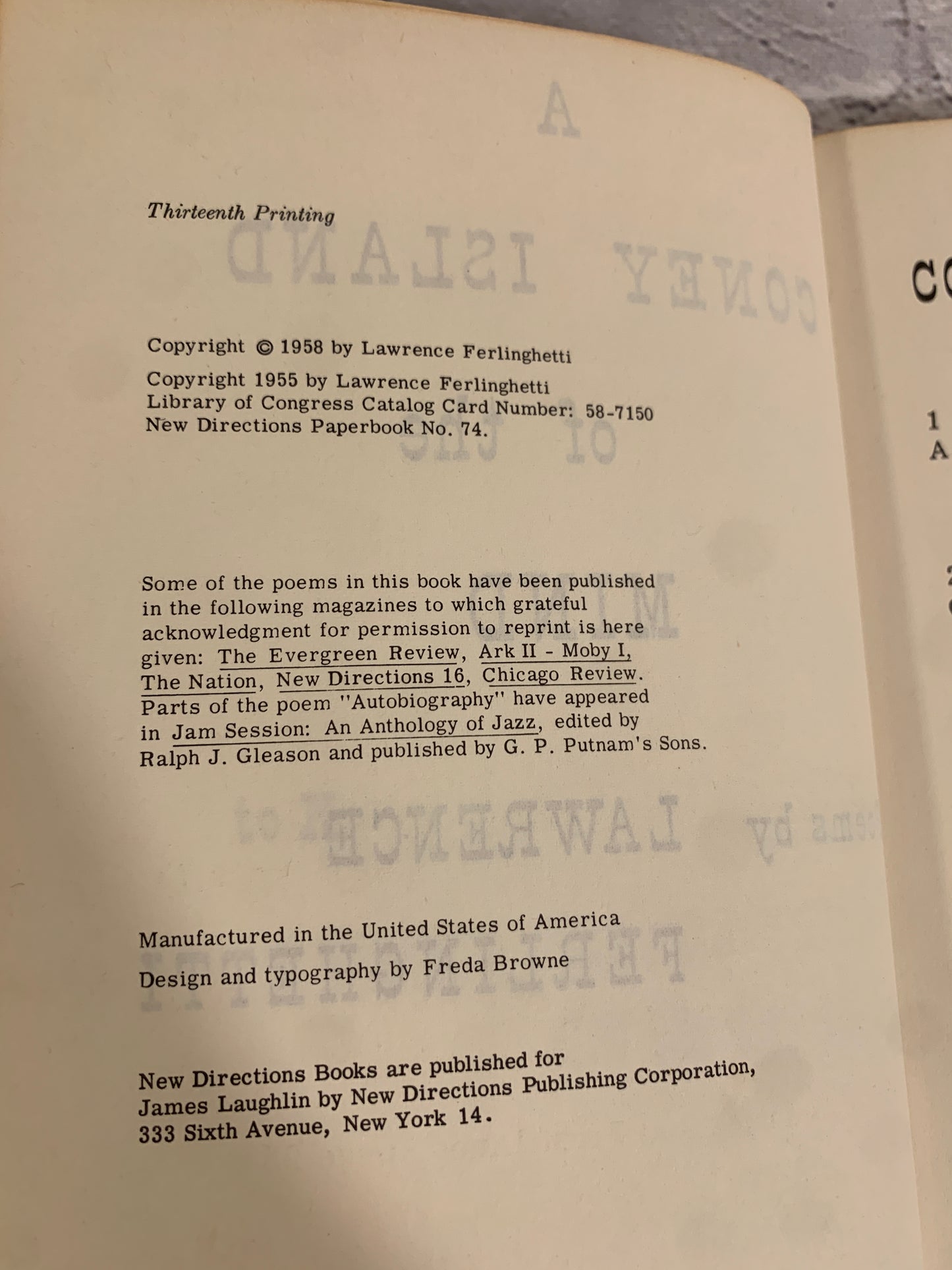 A Coney Island of the Mind: Poems by Lawrence Ferlinghetti [1958]