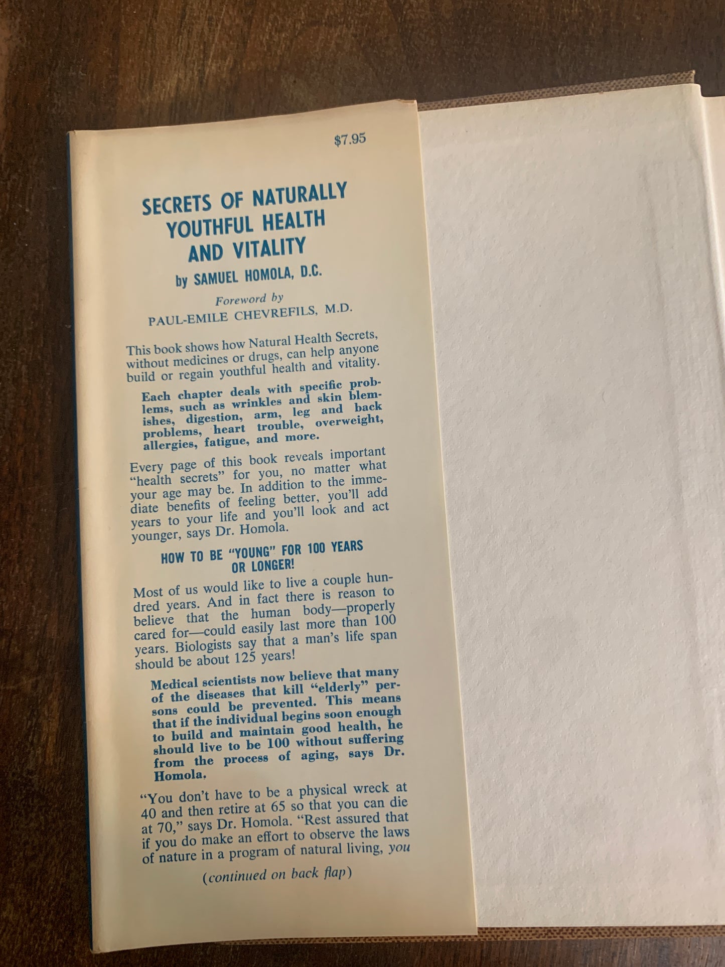 Secrets Of Naturally Youthful Health And Vitality by Samuel Homola 1971 Hardcover