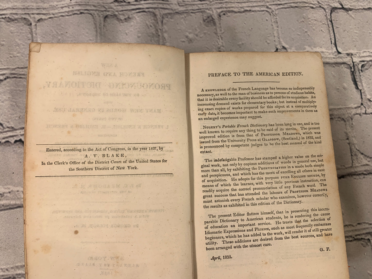 A New French and English Pronouncing Dictionary by F. C. Meadows [1839]