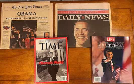 Flipped Pages Barack Obama Lot: TIME Magazine, LIFE Magazine, New York Times, Daily News