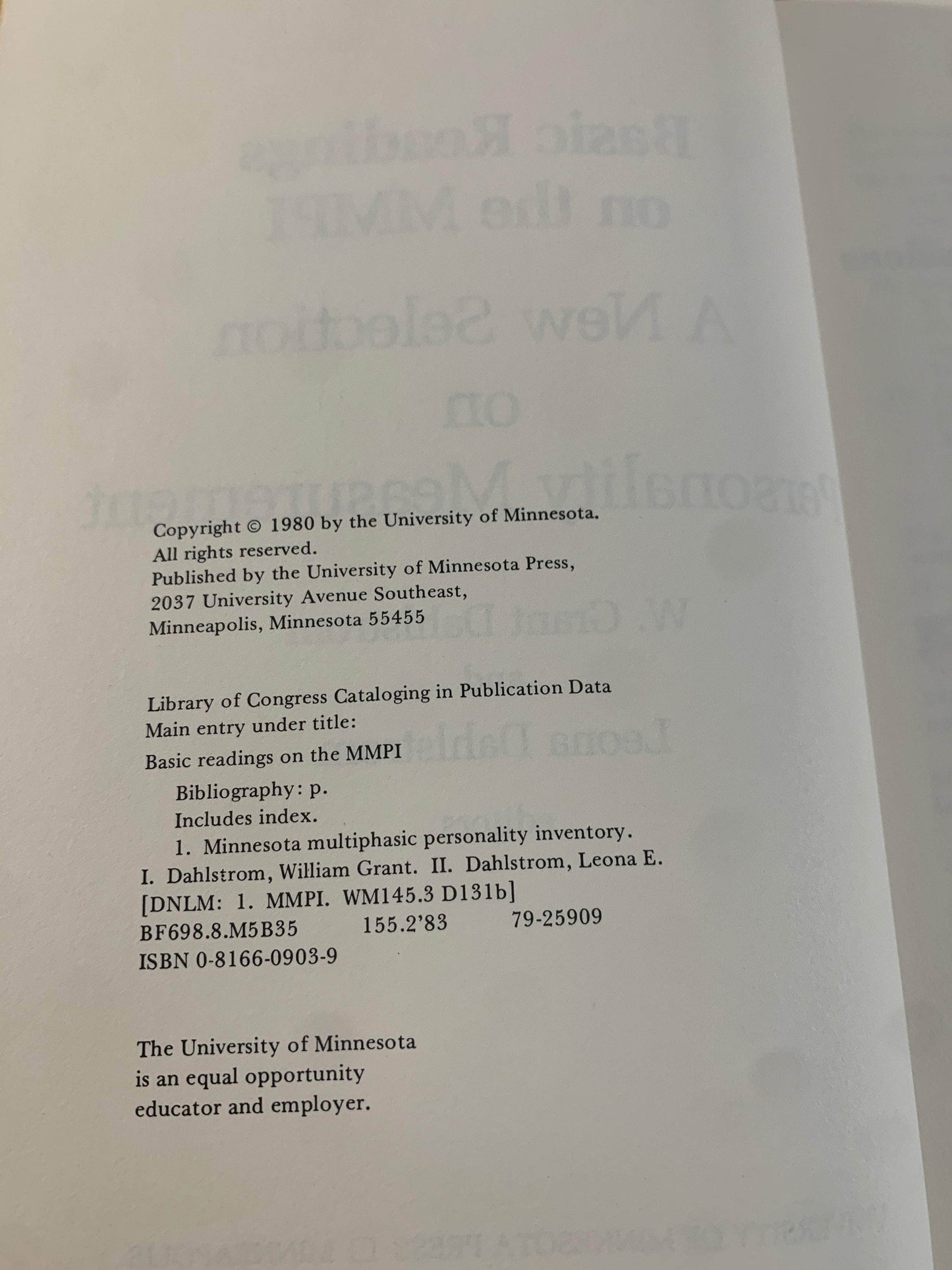 Flipped Pages Basic Readings on the MMPI: A New Selection on Personality Measurement by W. Grant Dahlstrom and Leona Dahlstrom