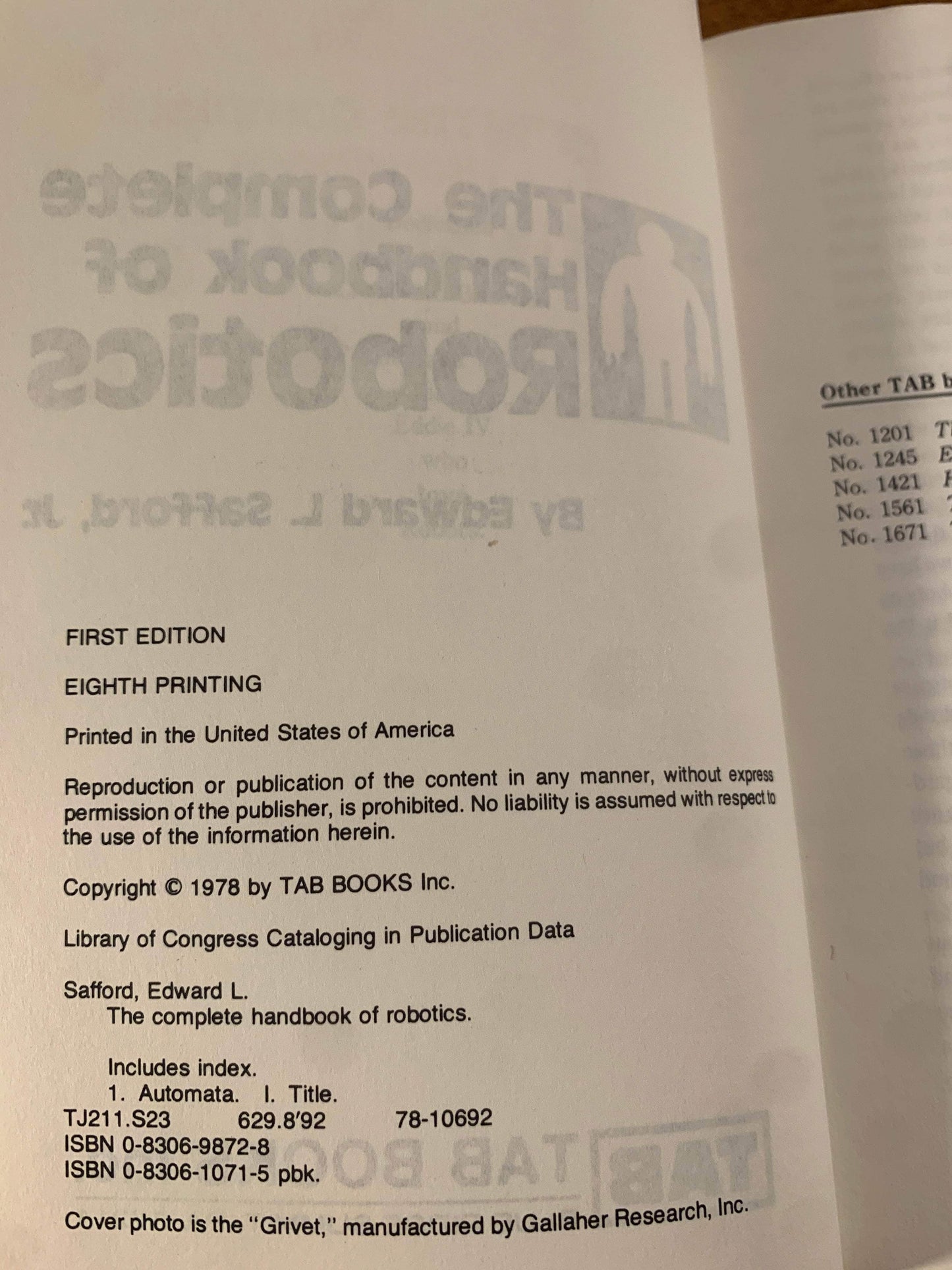 Flipped Pages The Complete Handbook of Robotics by Edward L., Jr. Safford,1978