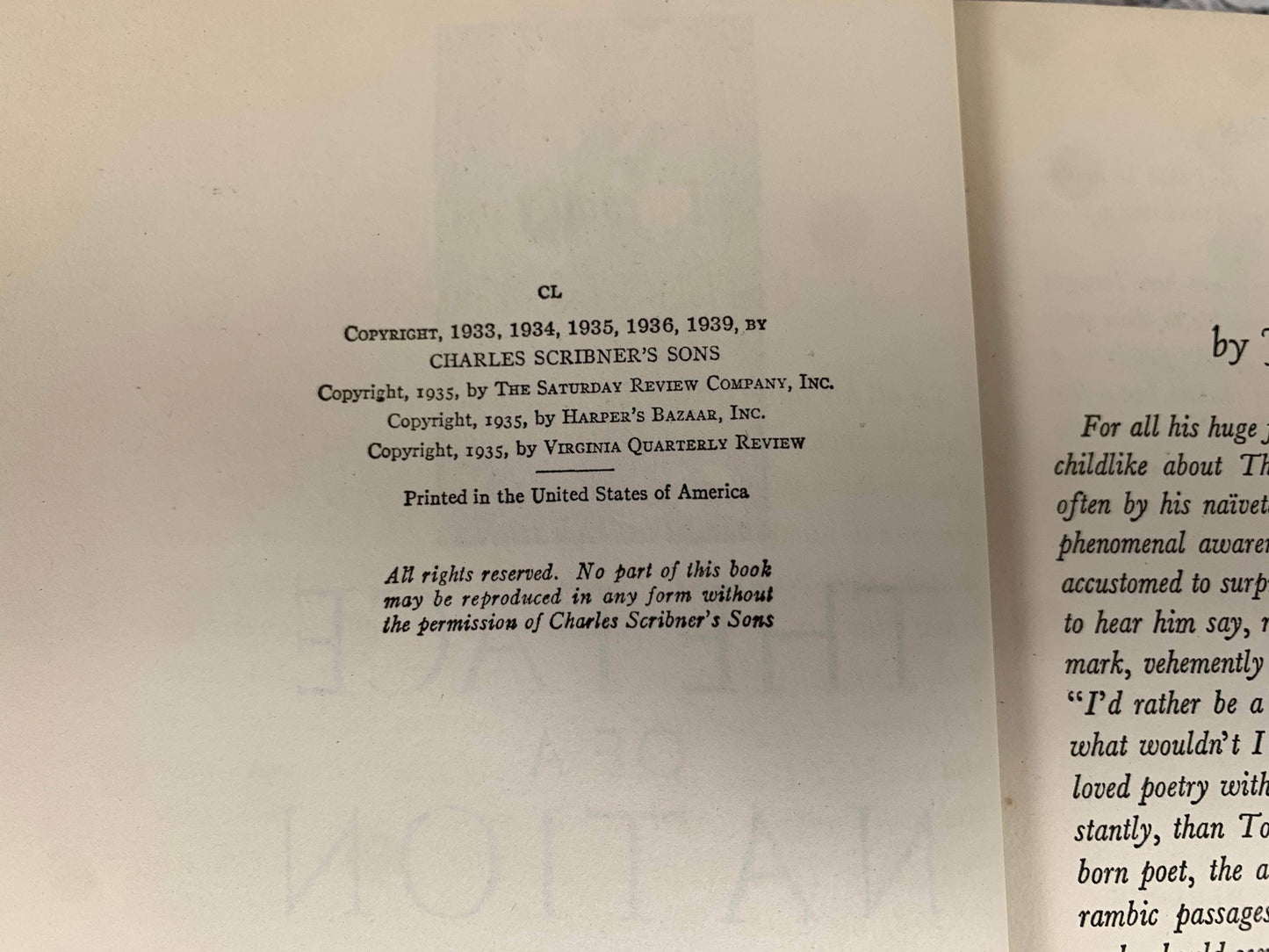 Flipped Pages The Face of a Nation: Poetical Passages from the Writings of Thomas Wolfe [1939]