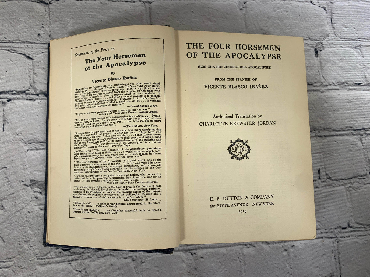 Flipped Pages The Four Horsemen Of The Apocalypse by Vicente Blasco Ibanez [1919]