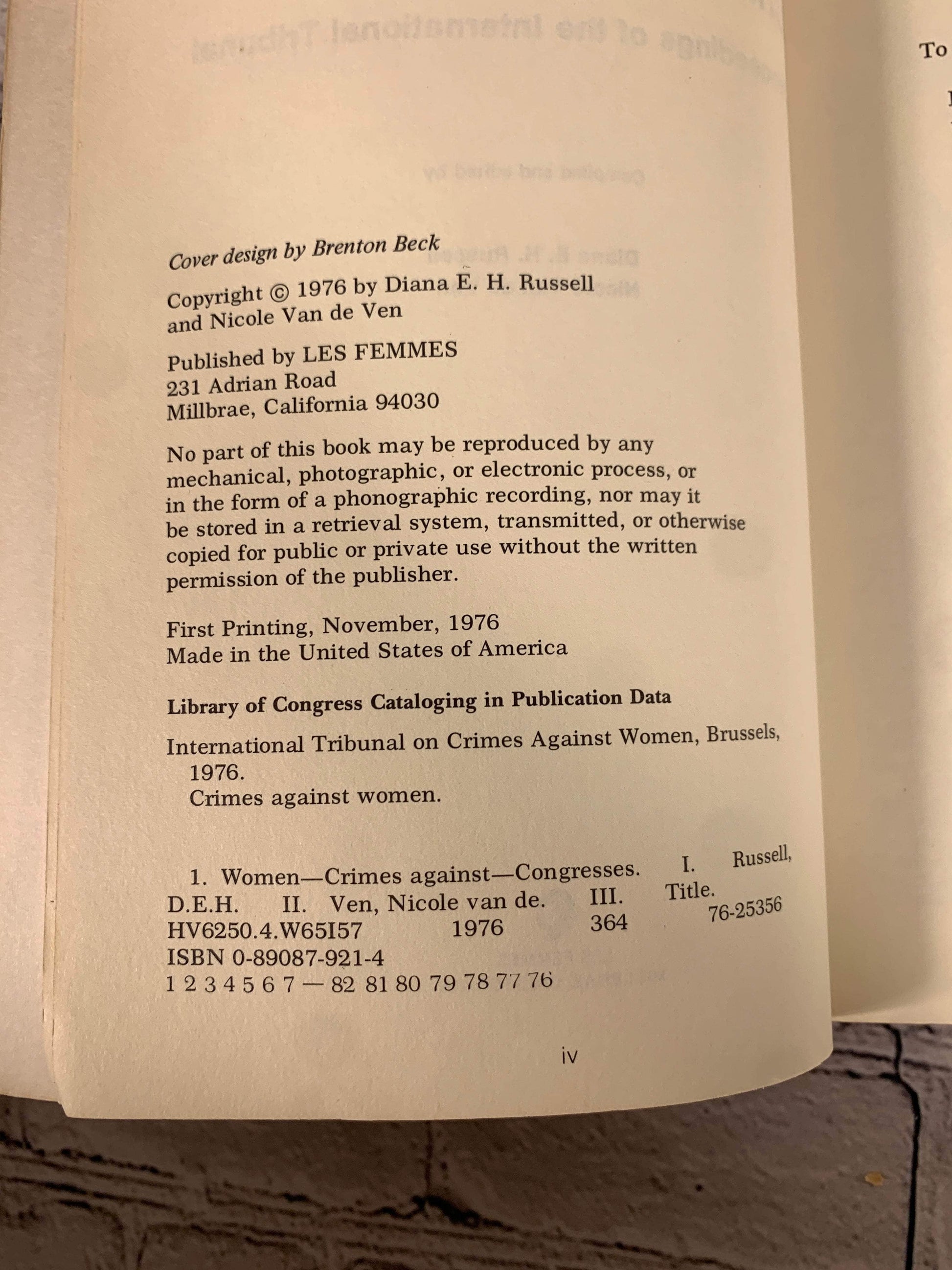 Flipped Pages The Proceedings of the International Tribunal on Crimes Against Women [1976]